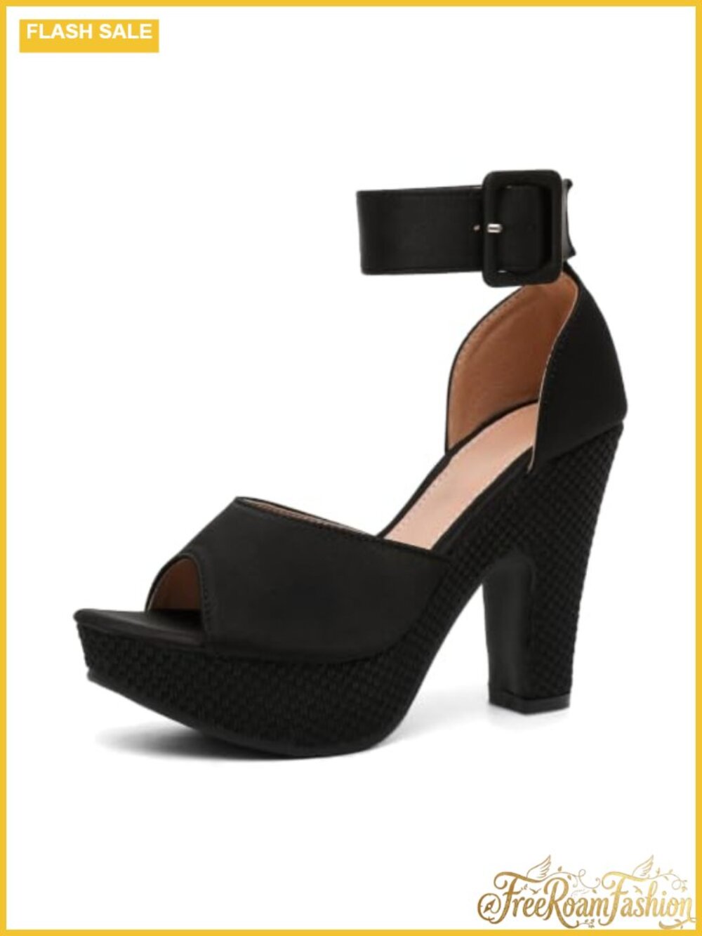 Platform Pumps Peep Toe Ankle Strap Block Heel Dress Shoes